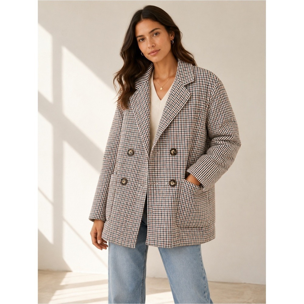 Madewell Padded Plaid Jacket Antique Cream Small Double Breasted Quilted NB250